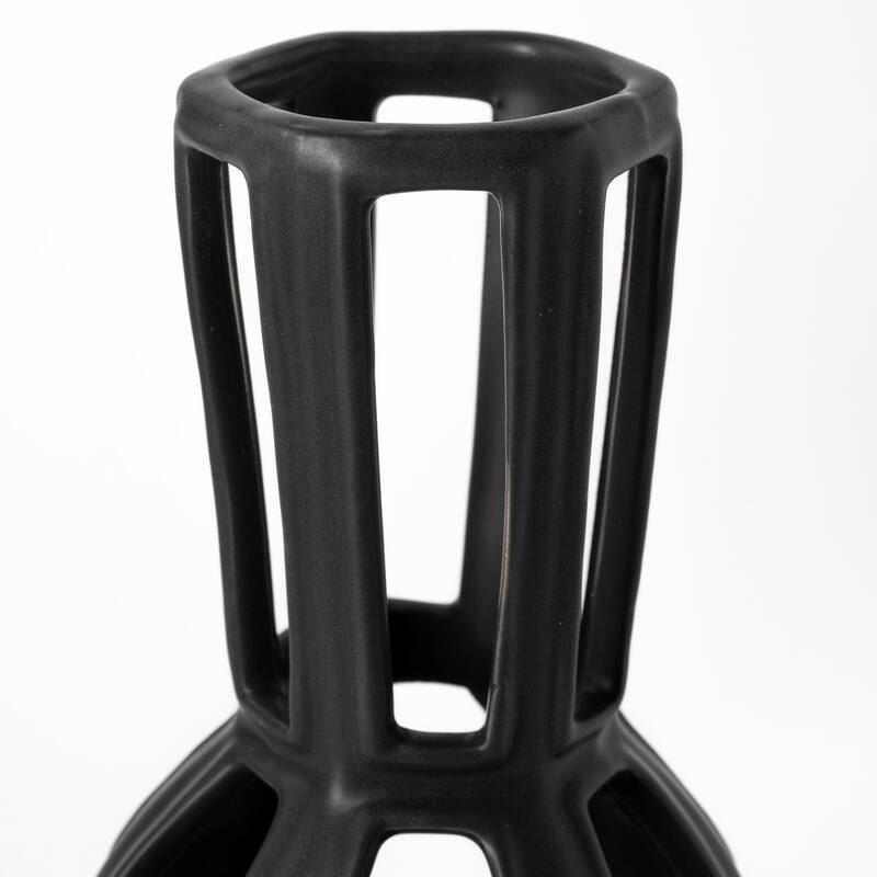 HomeRoots 9" Black Abstract Cylinder Metal Table Vase