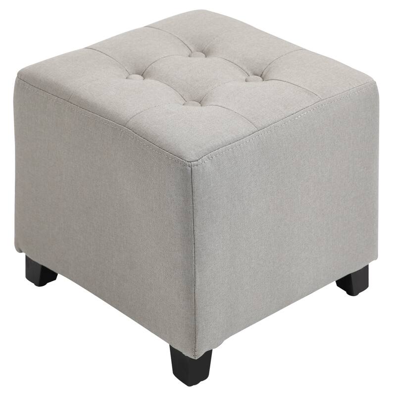 HOMCOM Tufted Ottoman Linen-Touch Fabric Upholstered Footrest Stool with Anti-Slip Pads