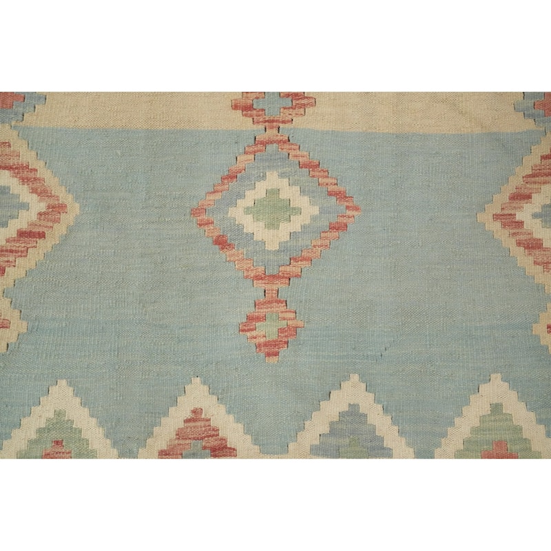 Hand Woven Oriental 100% Wool Carpet Southwestern Tribal Navy Blue & Blues Kilim Area Rug - 6' 8'' X 4' 10''