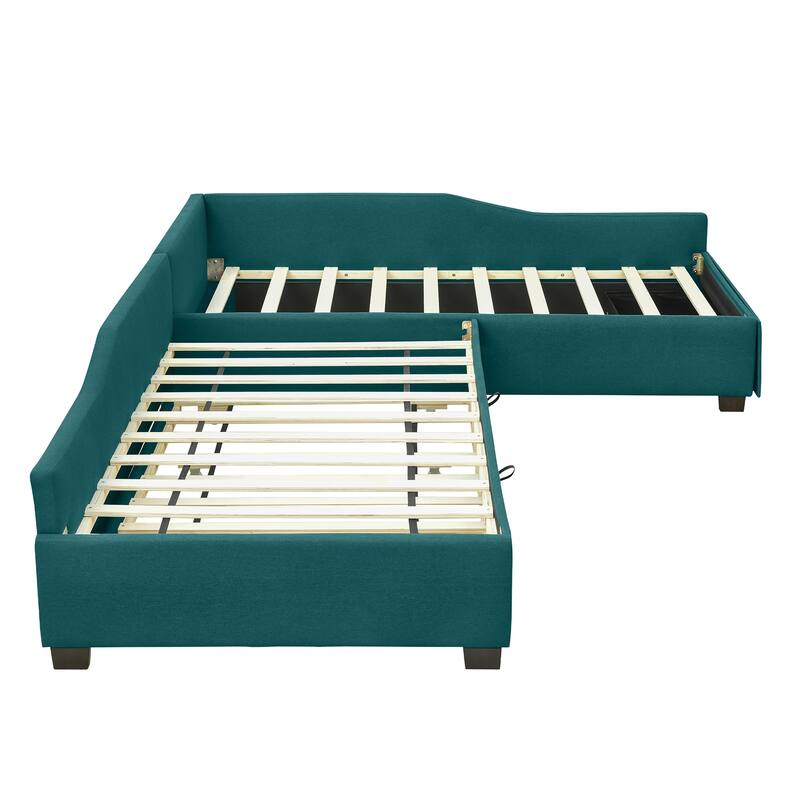 Green Upholstered Twin Daybed with Trundle and Storage Drawer