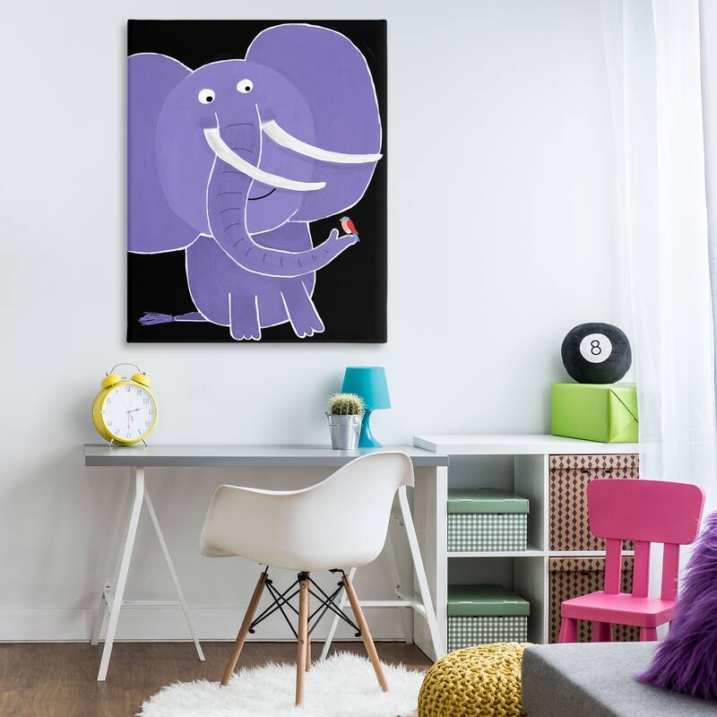 Stupell Elephant & Bird on Black Canvas Wall Art Design By Carla Daly