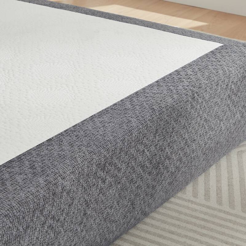 Roomfitters Modern Upholstered Platform Bed, Low Profile Chenille Bed Frame with Padded Headboard for Bedroom