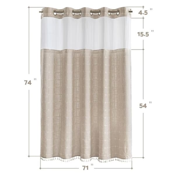 dimension image slide 1 of 4, No Hook Geometric Tassels Shower Curtain with Snap-in Liner