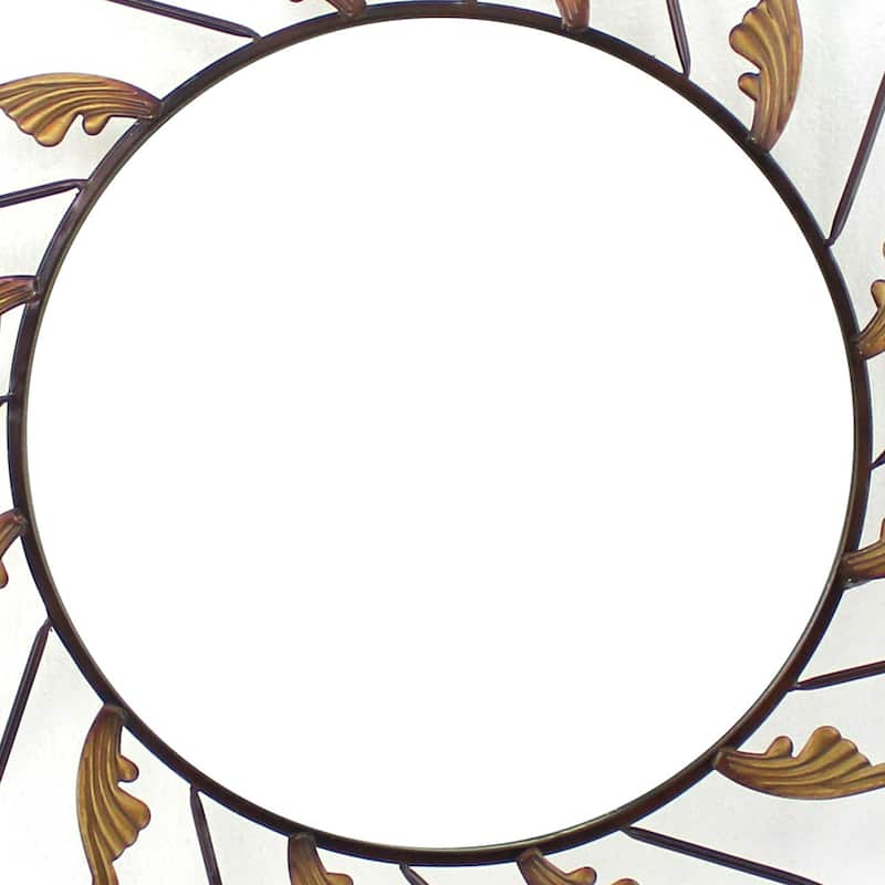 Round Metal Wall Mirror Set of 2 with Scroll Details, Bronze and Gold