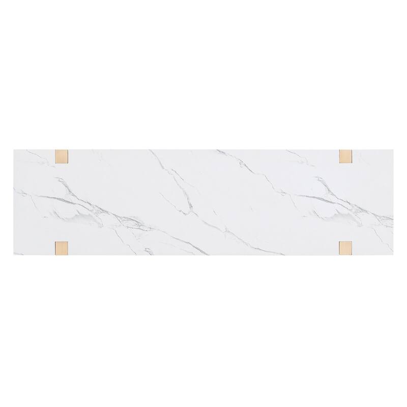 Retro Elegant Console Table with Marble-Effect Top & Versatile Storage