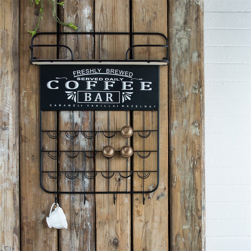 Floating Coffee Bar Shelf w/Coffee Pod Holder,Hooks and Storage Shelf