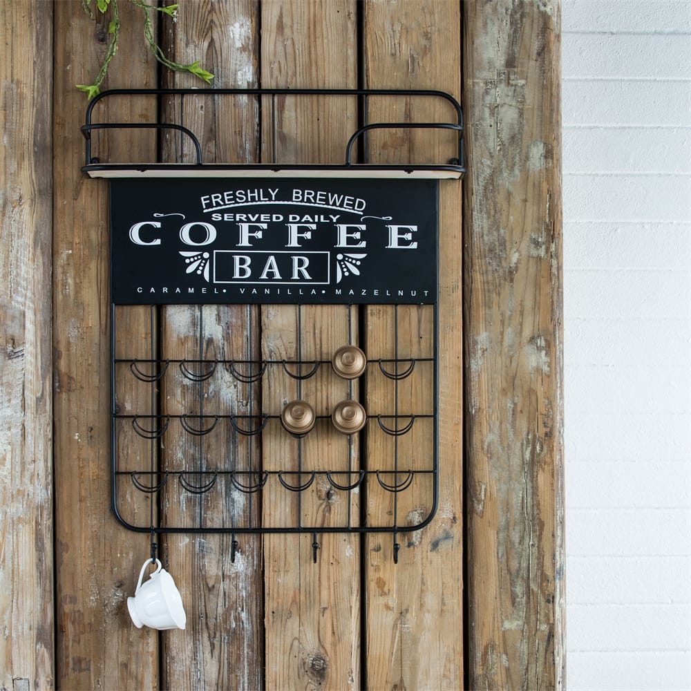 Floating Coffee Bar Shelf w/Coffee Pod Holder,Hooks and Storage Shelf