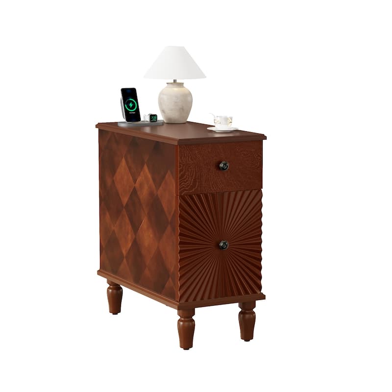 2 Drawer Modern Sofa Side Table, Narrow Side Table, Slim Nightstand