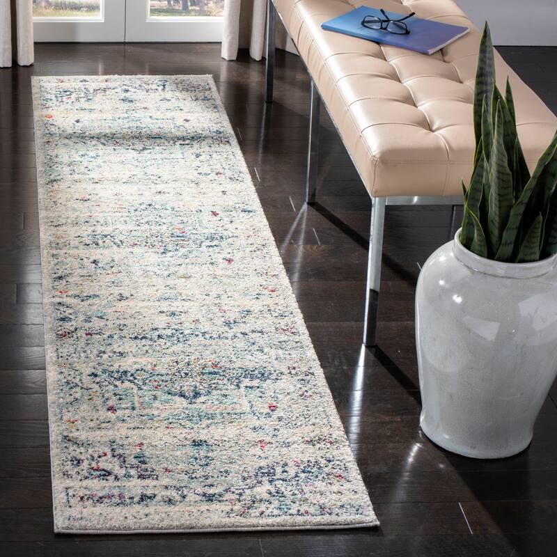 SAFAVIEH Madison Elayne Vintage Boho Oriental Rug - 2' x 8' Runner - Light Grey/Fuchsia
