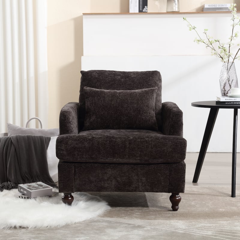 Black 29.53" Chenille Upholstered Arm Chair with Pillows