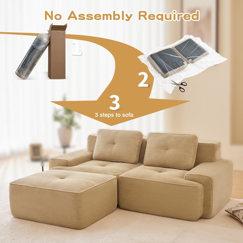 Rossetta Modern Modular Sectional Corduroy Fabric Ribbed Texture Deep Seat Sofa with Movable Ottoman