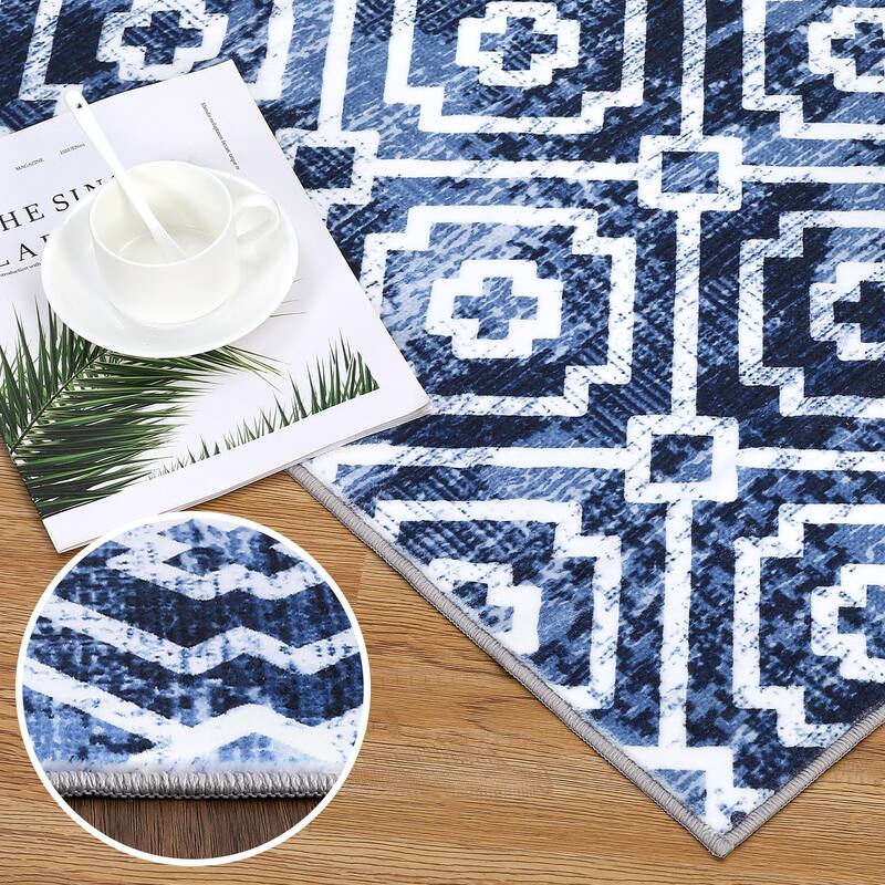 Geometric Area Rugs for Living Room Bedroom Distressed Washable Accent Rug Non-Slip Low Pile Carpet