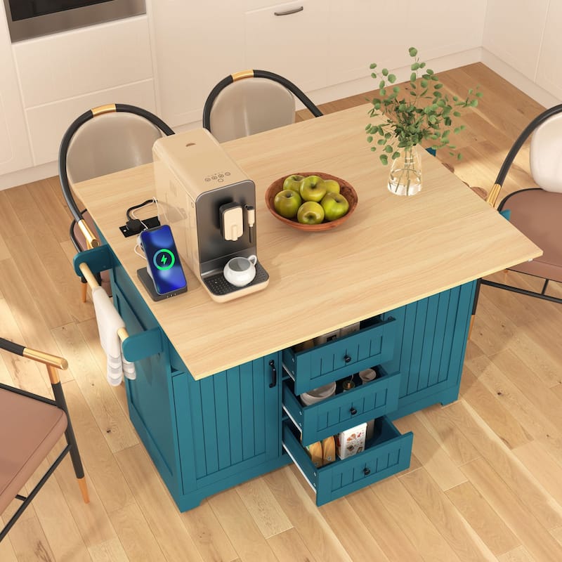 Rolling Kitchen Cart with Charging Station, Drop Leaf Countertop, Adjustable Shelves, Wine Rack, and 5 Lockable Wheels