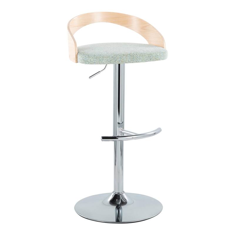 Carson Carrington Stavanger Adjustable Bar Stool with Rounded T Footrest (Set of 2) - Light Green Fabric/Natural Wood/Chrome