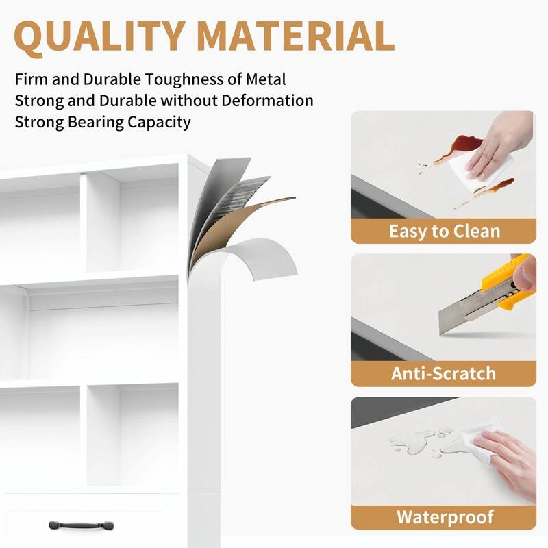 71" Tall Metal Bookcase with 2 Doors, 2 Drawers and Open Shelves