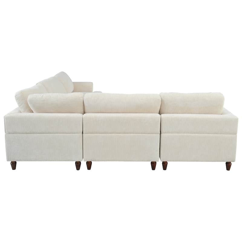 Corduroy Modular Sectional Sofa, L Shaped Corner Sectional Lounge Couches, wMovable Ottoman Sectional Sleeper Sofa Couch