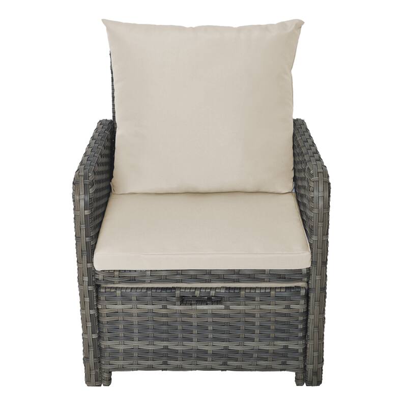 5 Pieces Patio Conversation Set with Cushions Coffee Table and 2 Ottomans