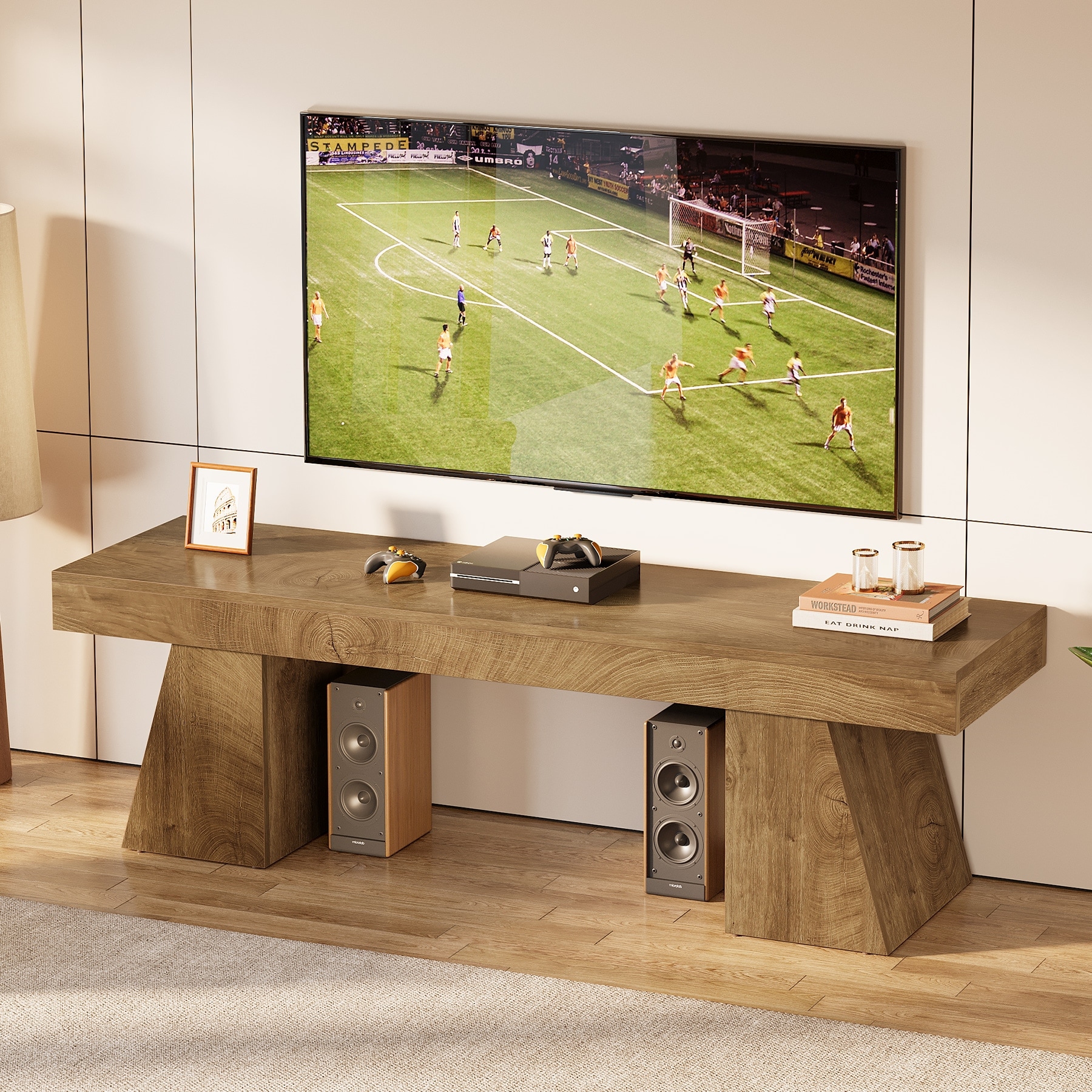 63'' TV Stand for 75 Inch TV, Farmhouse Entertainment Center with Sturdy Wooden Base