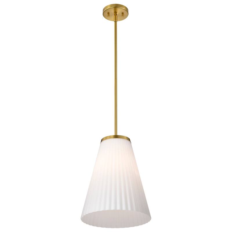 Royale Large Pendant Burnished Brass Finish Ribbed White Glass - Burnished Brass