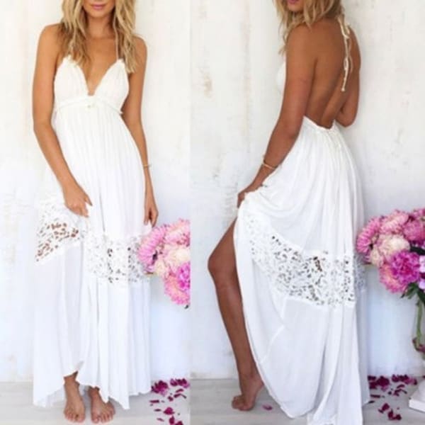 white bohemian dress