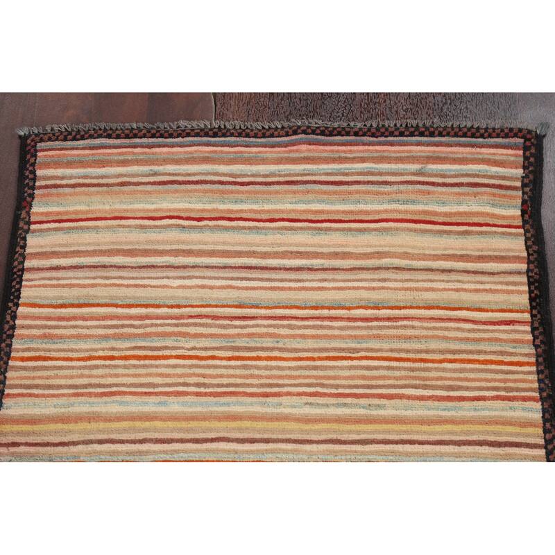 Modern Striped Gabbeh Kashkoli Oriental Area Rug Handmade Wool Carpet - 2'6" x 4'1"