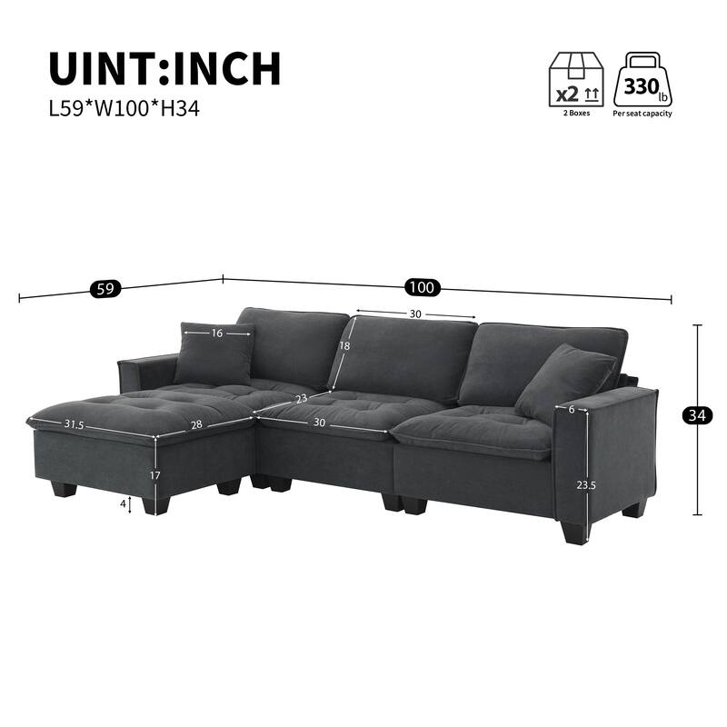 Convertible Sectional Sofa, L-shaped Reversible Couch Set