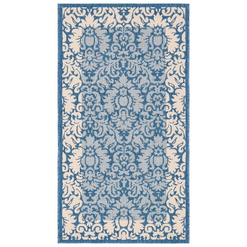 SAFAVIEH Courtyard Peggie Indoor/ Outdoor Patio Backyard Rug - 2'7" x 5' - Blue/Natural