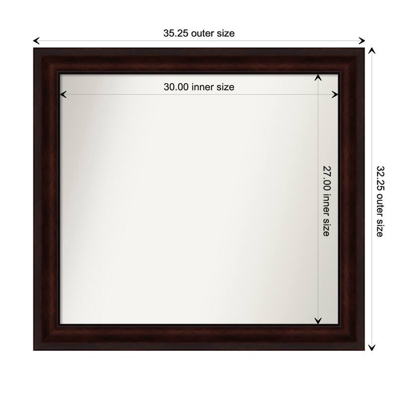 Coffee Bean Brown Framed Non-Beveled Custom Wall Mirror, Bathroom Vanity Mirror - Outer Size: 35.25 x 32.25