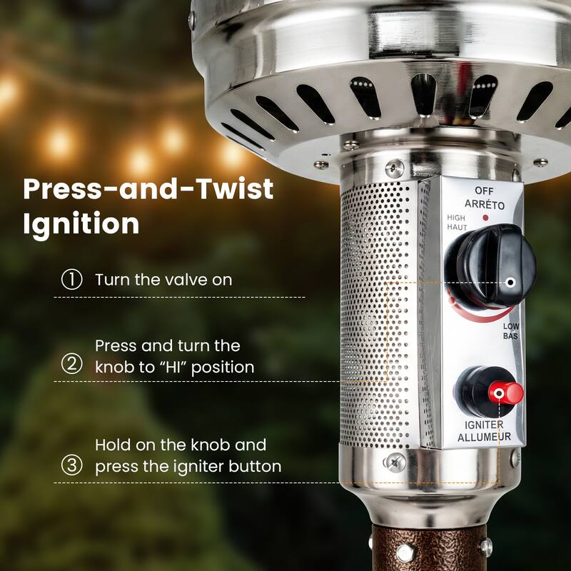 Gymax 50000 BTU Patio Propane Heater w/ Stainless Steel Burner & Safe