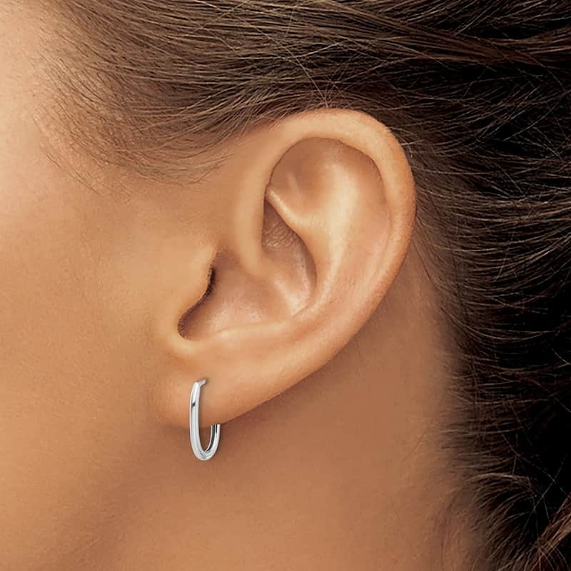 Curata 14k White Gold Polished Oval Hinged Hoop Earrings - 13.1x9.2mm