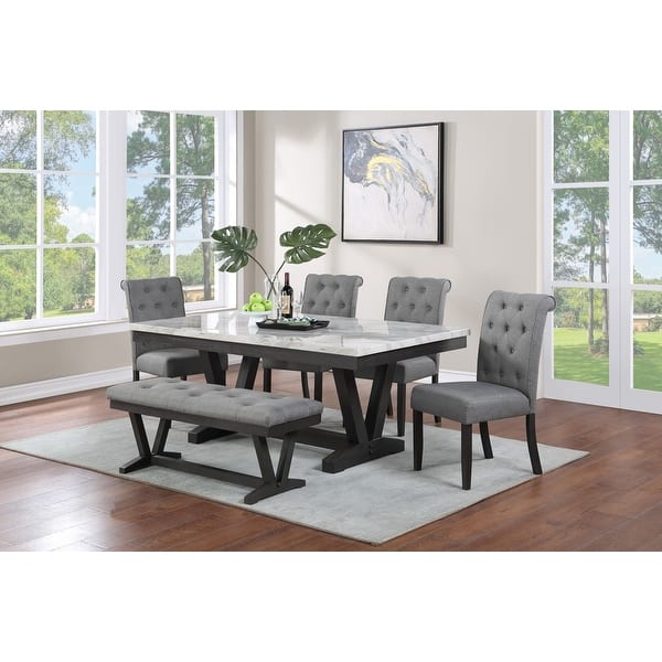 Best Quality Furniture 6 Piece Faux Marble Wrap Table Top Dining Set