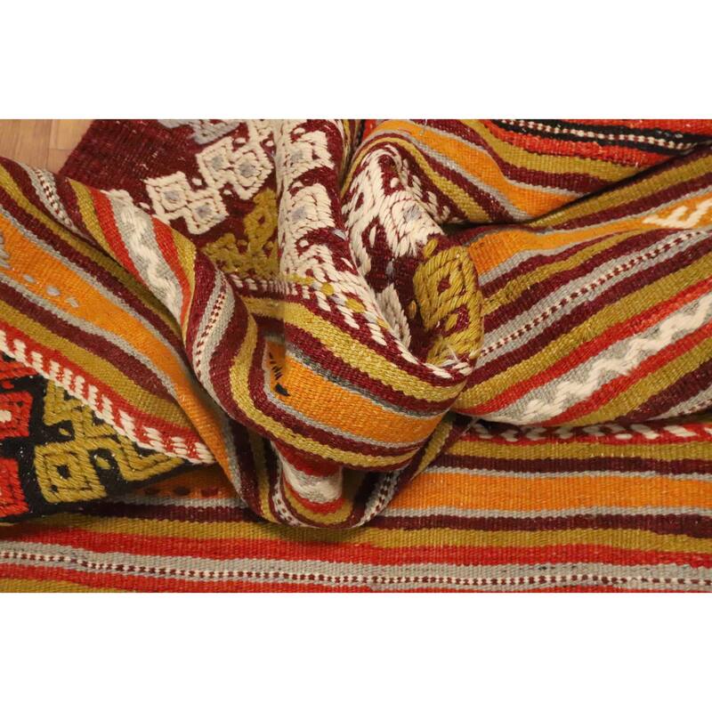 Hand Woven Oriental 100% Wool Carpet Southwestern Tribal Multi-Colored Kilim Area Rug - 8' 7'' X 5' 7''