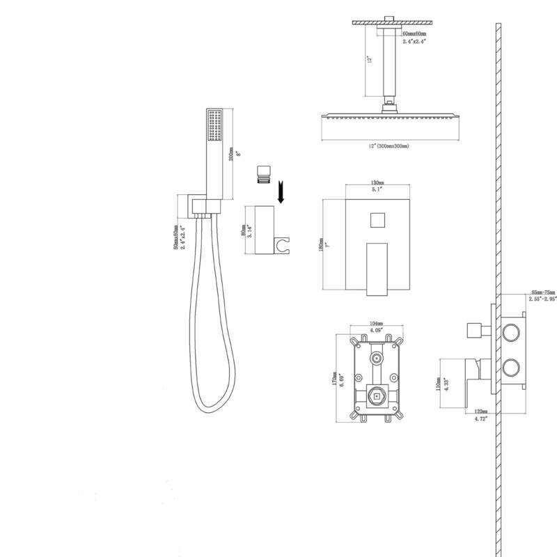 12" Ceiling-Mounted Square Shower and Handheld Showerhead Set