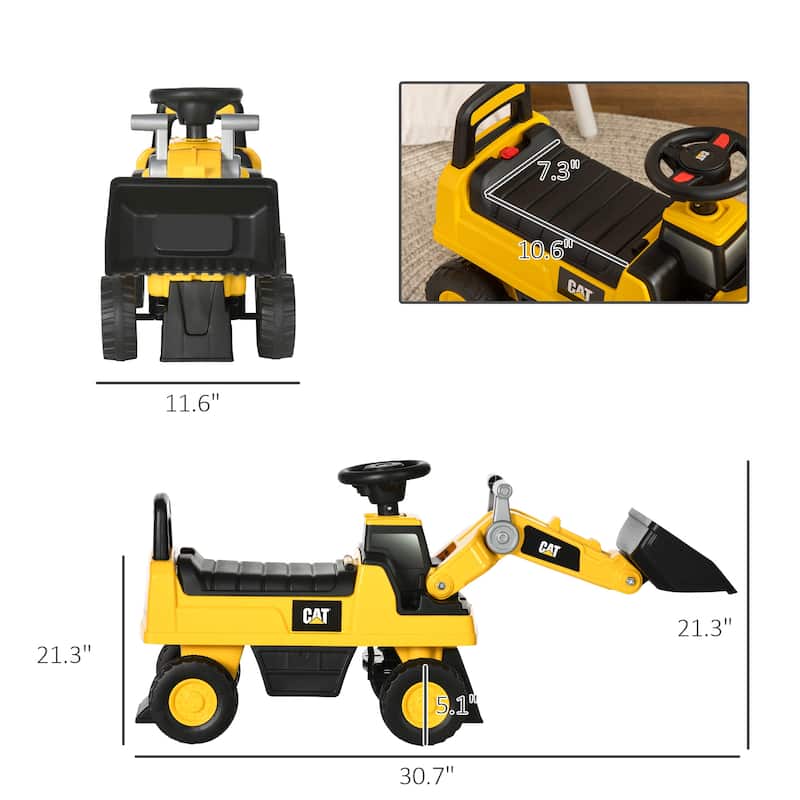 Ride-On Digger Construction Vehicle for Toddlers, CAT Licensed Excavator with Foot-to-Floor Operation and Safe Design for Kids