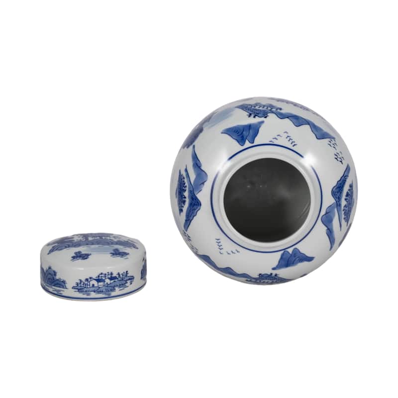 Sagebrook Home Stoneware Ceramic Chinoiserie Decorative Container with Lid