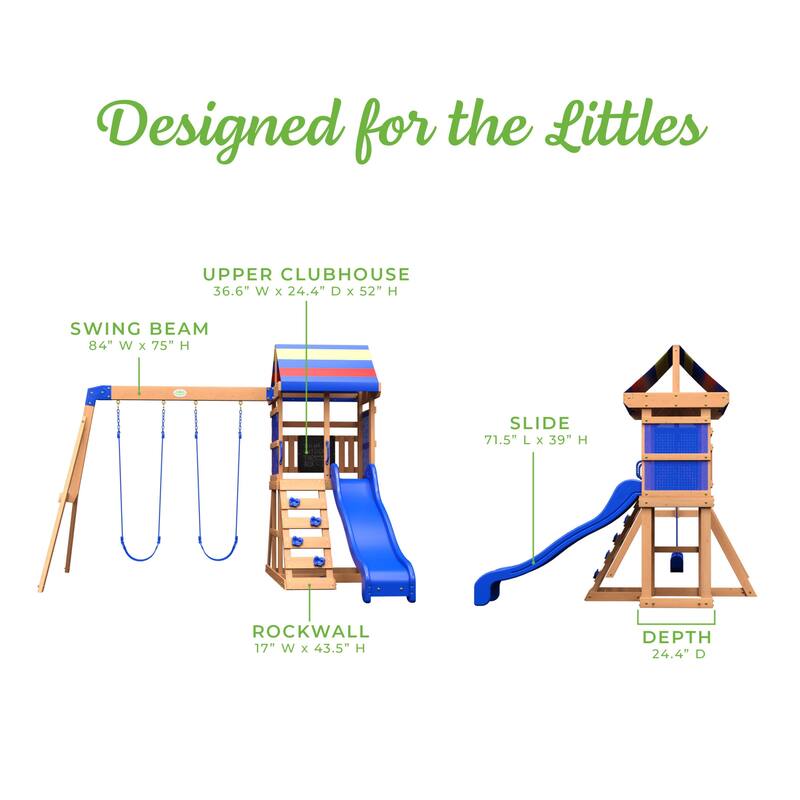Backyard Discovery Bay Pointe Cedar Wood Swing Set, Slide, Play Deck - 10'3" x 8'11"