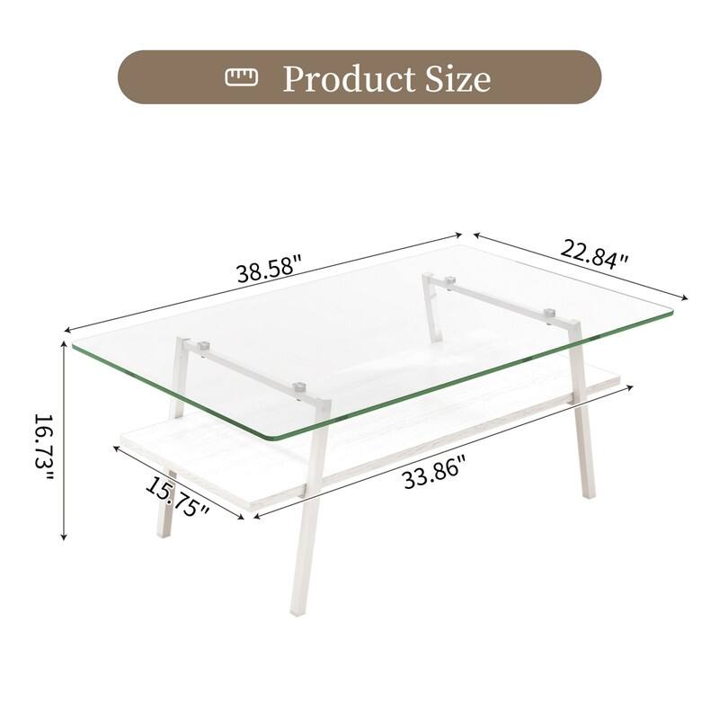 Rectangle Tempered Glass Coffee Table with Metal Legs