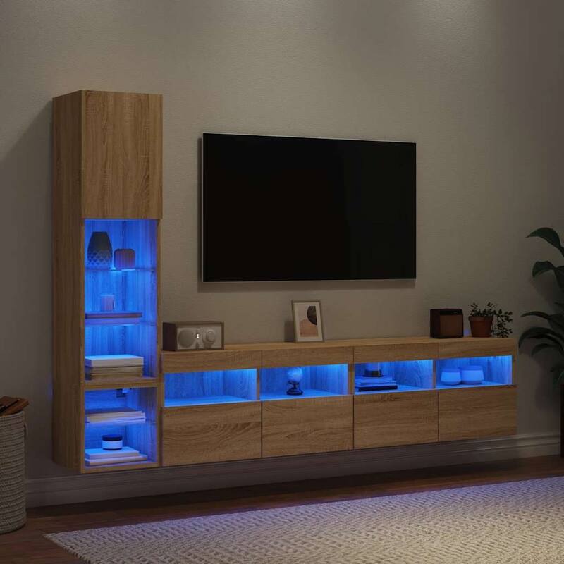 vidaXL TV Wall Units with LED Entertainment Center 4 Piece Engineered Wood - 11.8" x 11.2" x 11.8"