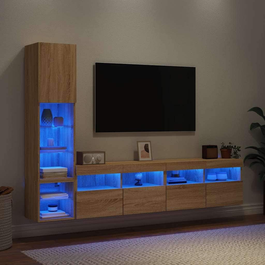 vidaXL TV Wall Units with LED Entertainment Center 4 Piece Engineered Wood - 11.8" x 11.2" x 11.8"