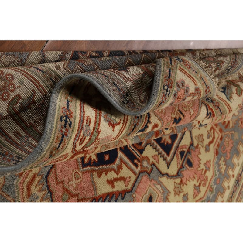 Geometric Heriz Serapi Indian Rug Hand-Knotted Wool Carpet - 7'11"x 9'10"