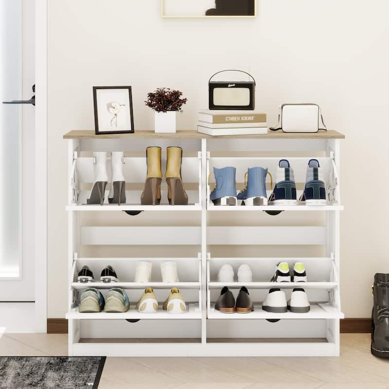 Anmytek Slim 4 Flip Drawer Shoe Storage Cabinet with Adjustable Shelves, Freestanding Entryway Shoe Organizer, White