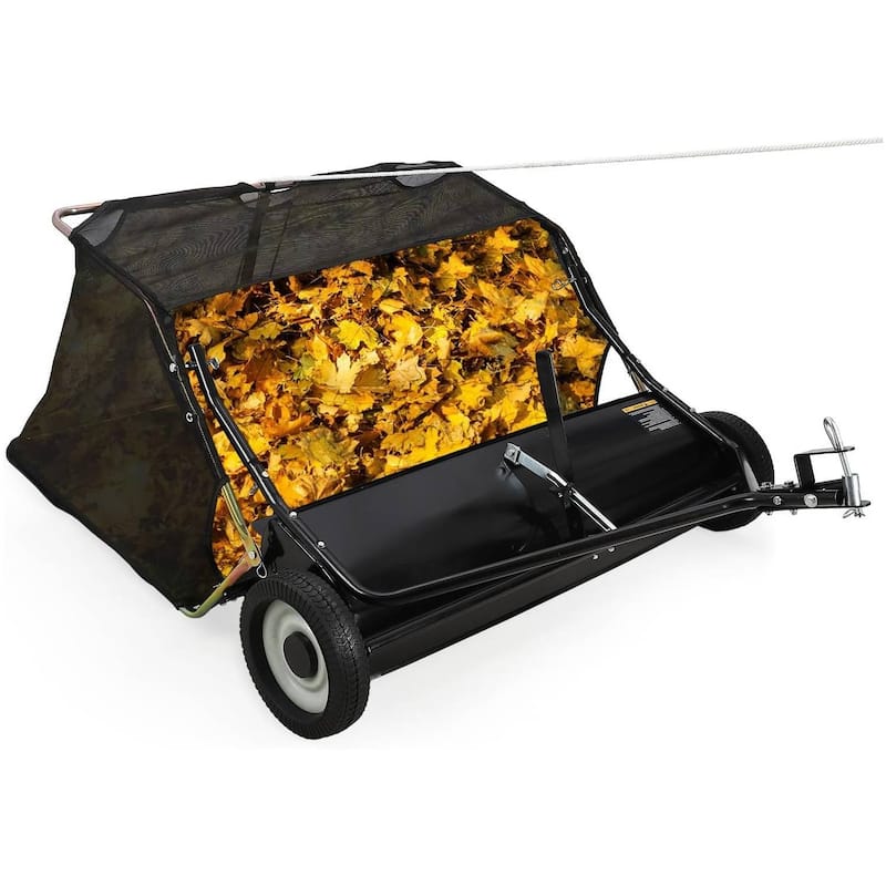 48" Tow-Behind Lawn Sweeper, Leaf & Grass Collector for Lawn Tractor ATV UTV - 48 inch - Black