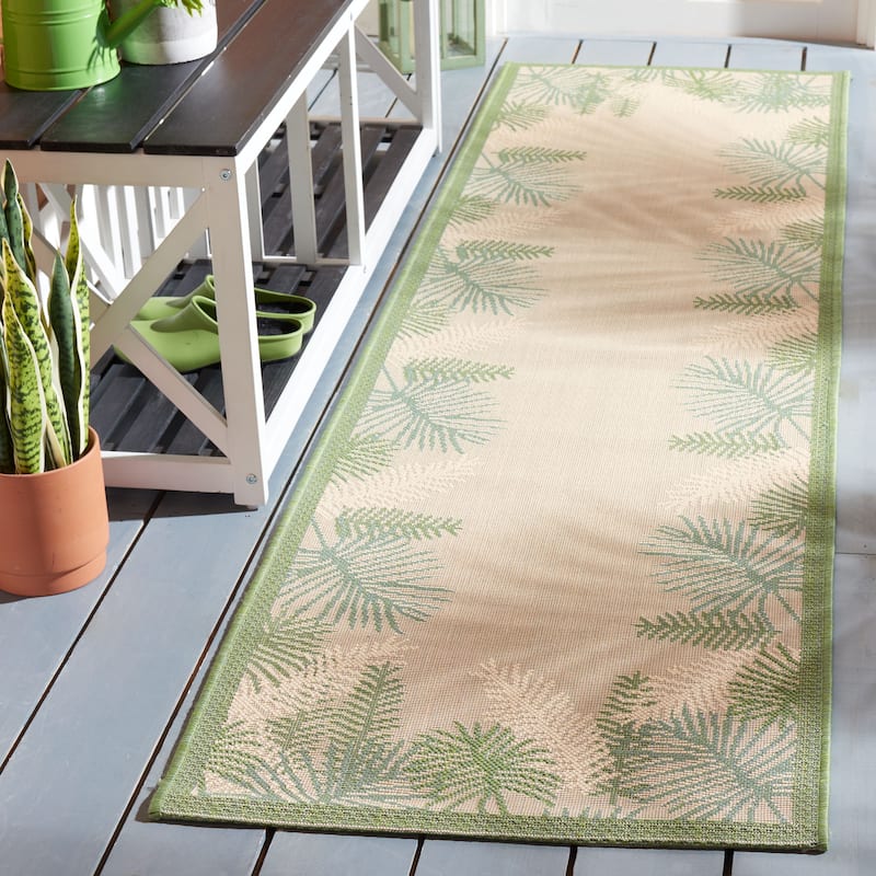 SAFAVIEH Courtyard Lawrie Indoor/ Outdoor Waterproof Patio Backyard Rug - 2'3" x 8' Runner - Cream/Green