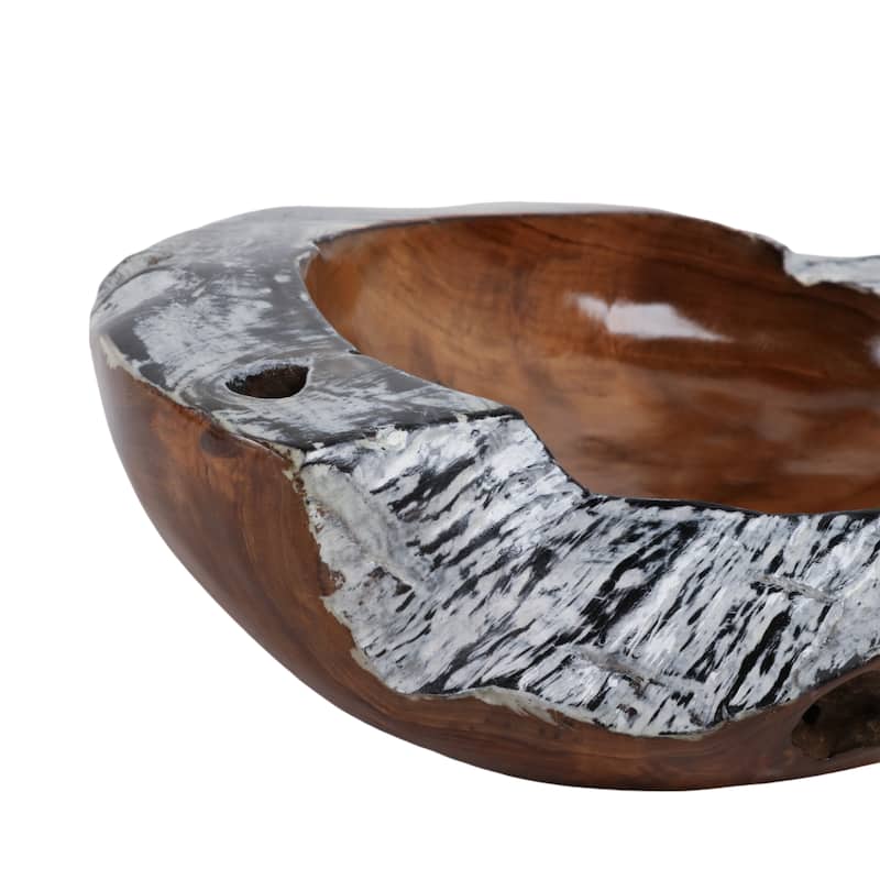 Wood Capiz Decorative Bowl with Natural Burnt Edges - 3" Brown - 12" x 12" x 3"