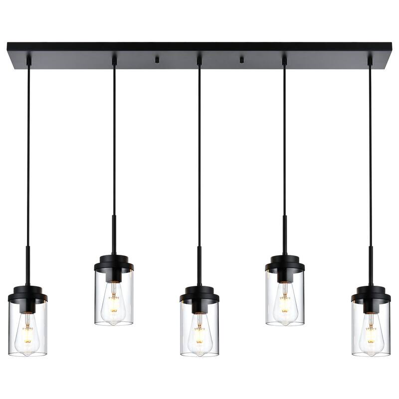 5 Lights Kitchen Island Lighting Linear Chandeliers, Industrial Pendant Light Fixtures Ceiling Hanging with Clear Glass Shade