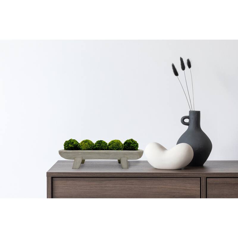 Set of Decorative Wood Bowl in Brown with Preserved Cockscomb Topiary Balls - SET9