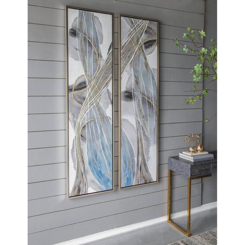 Set of 2, Modern Wall Decor Elongated Abstract Oil Paintings, for Living Room Dining Room Bedroom Office Entryway