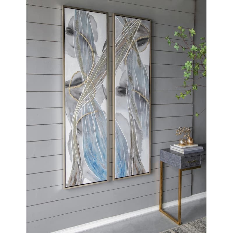 Set of 2 Elongated Modern Abstract Oil Paintings, Wall Art for Living Room Dining Room Bedroom Office Entryway, 20" x 71"
