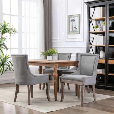 Thickened Fabric Dining Chair with Solid Wood Legs, Set of 2