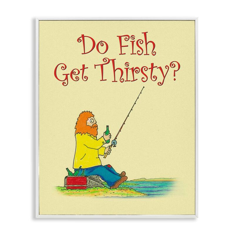 Stupell Do Fish Get Thirsty Humor Framed Giclee Art Design By Roger Straub - 16 x 20 - White